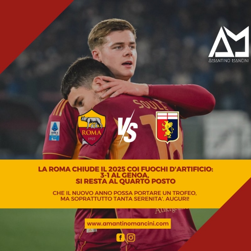 La Roma chiude il 2025 coi fuochi d'artificio: 3-1 al Genoa